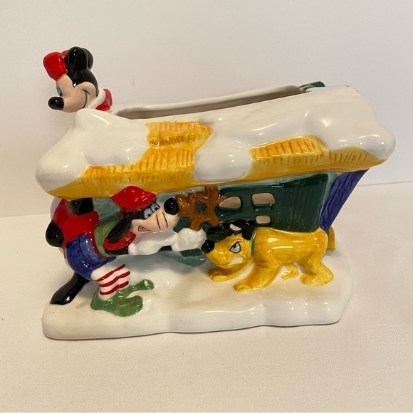 Disney FTD minnie & mickey santa's workshop christmas ceramic planter 2000 - Picture 2 of 11